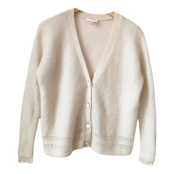 Sezane Sweaters - Sezane Cream V neck cardigan lace detail kid mohair / merino wool Sz L - EUC
